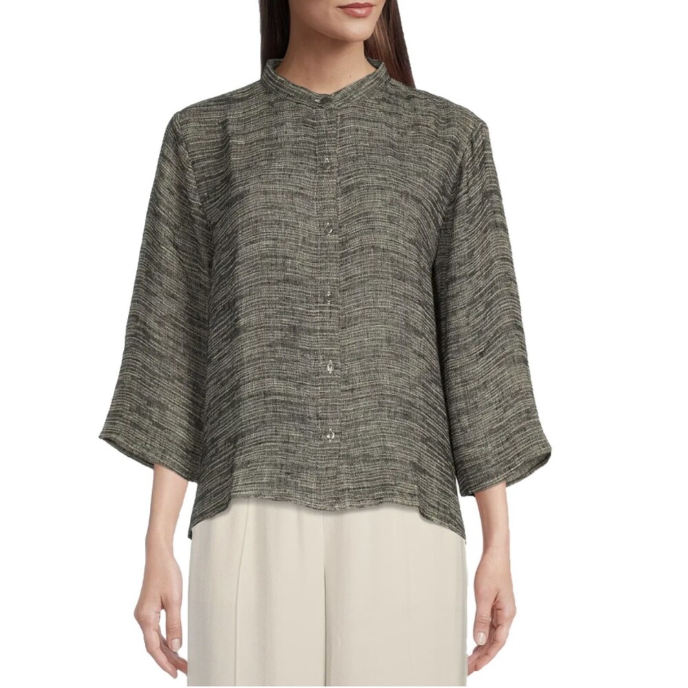 Eileen Fisher Italian Blend Textured Linen jacket W/ Mandarin Collar Size S